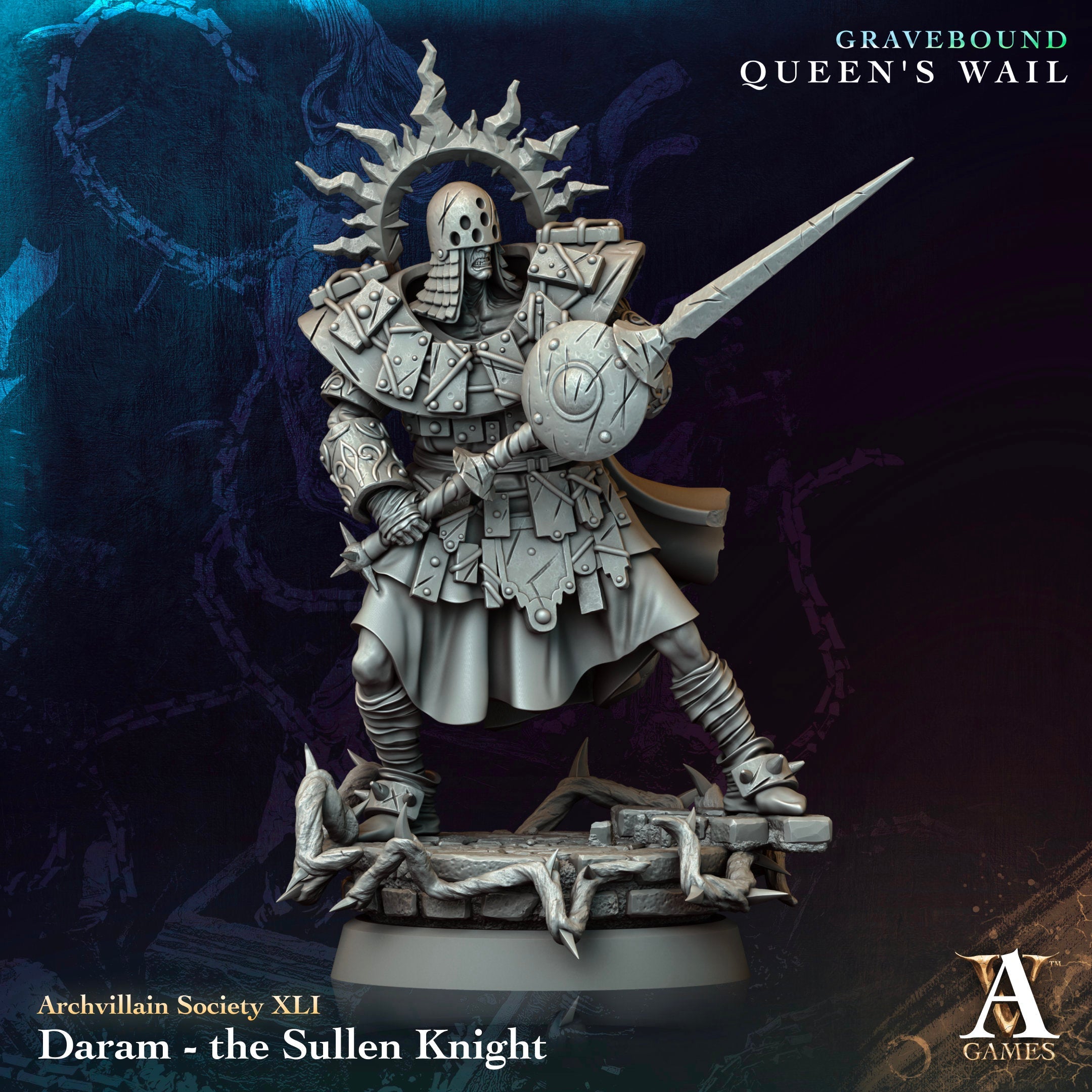 3D Printed Archvillain Games Daram Τhe Sullen Knight Archvillain Society Vol XLI 28 32mm D&D (Online Only)