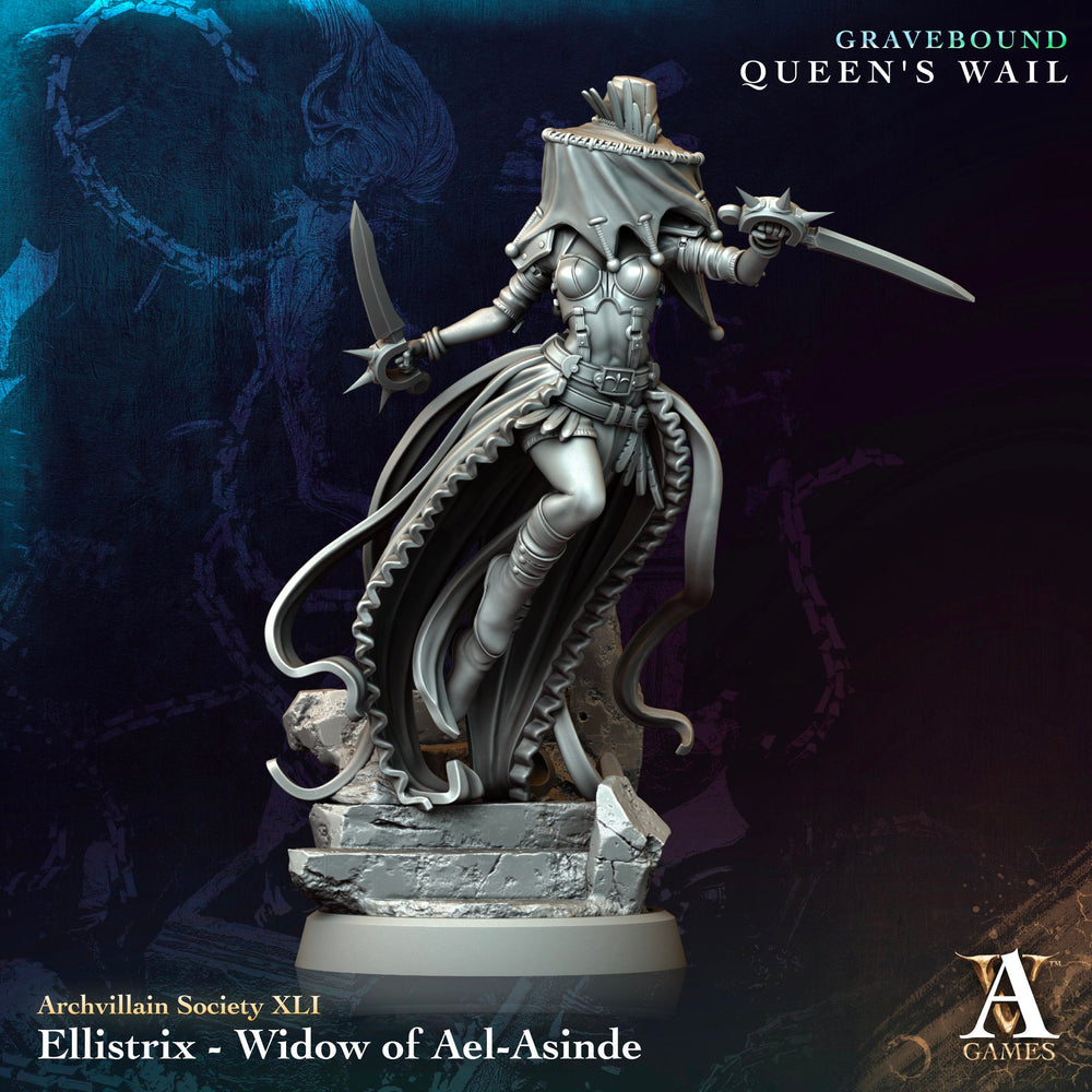 3D Printed Archvillain Games Ellistrix Widow of Ael-Asinde Archvillain Society Vol XLI 28 32mm D&D (Online Only)