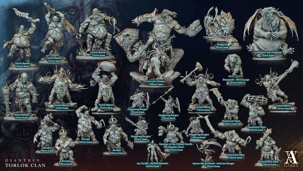 3D Printed Archvillain Games Giantkin - Torlok Clan Hu'rud's Chosen 28 32mm D&D (Online Only)