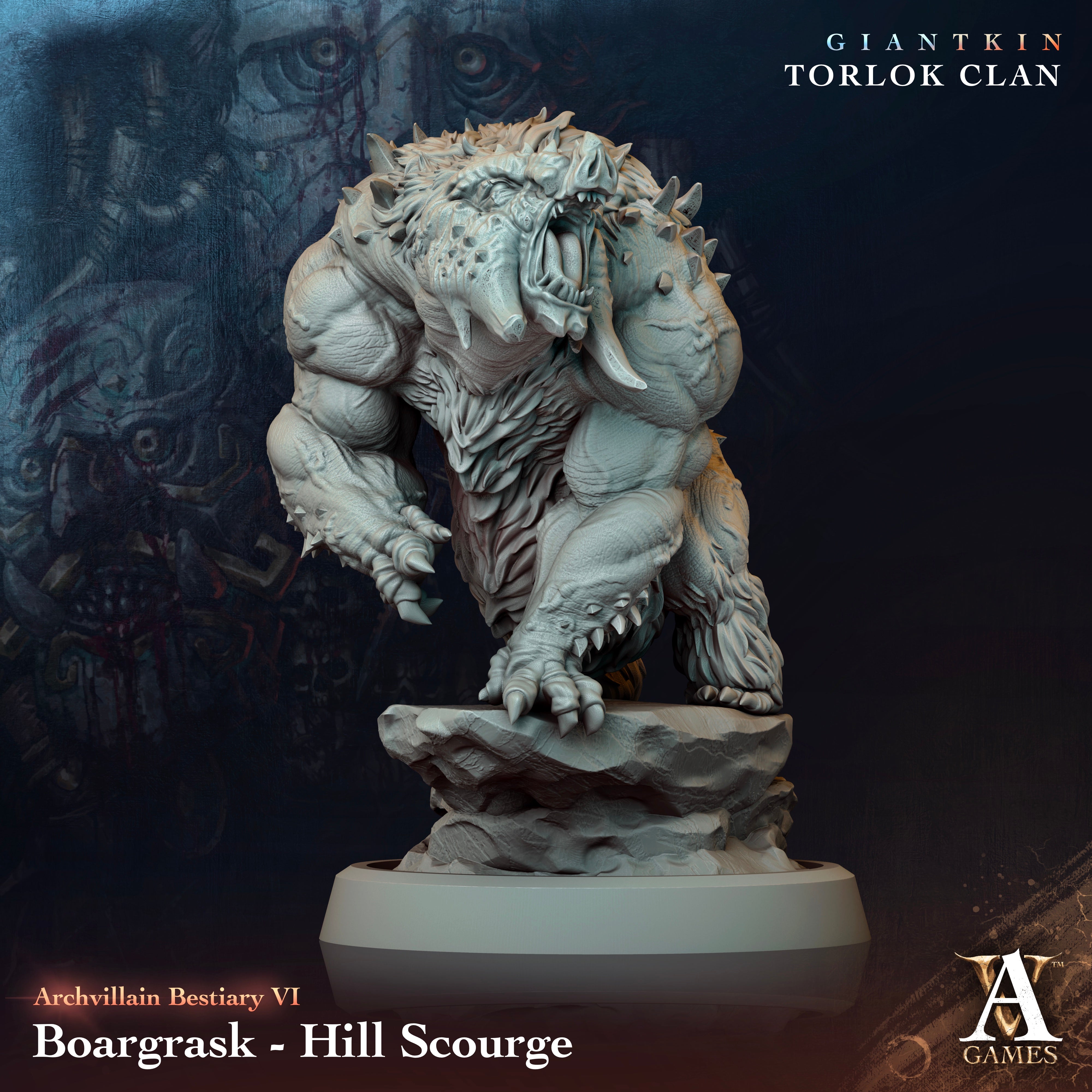 3D Printed Archvillain Games Archvillain Bestiary Vol. VI Boargrask - Hill Scourge 28 32mm D&D (Online Only)