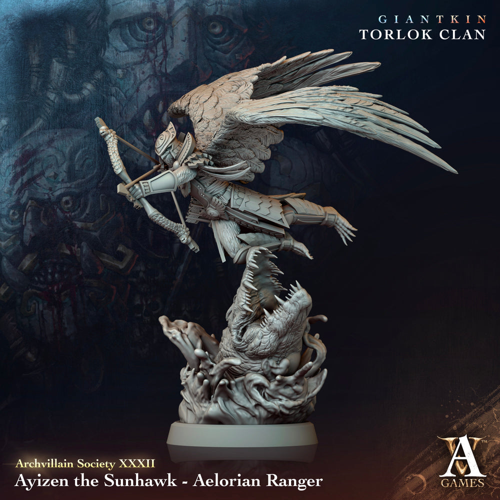 3D Printed Archvillain Games Archvillain Society Vol. XXXII Ayizen the Sunhawk - Aelorian Ranger 28 32mm D&D (Online Only)