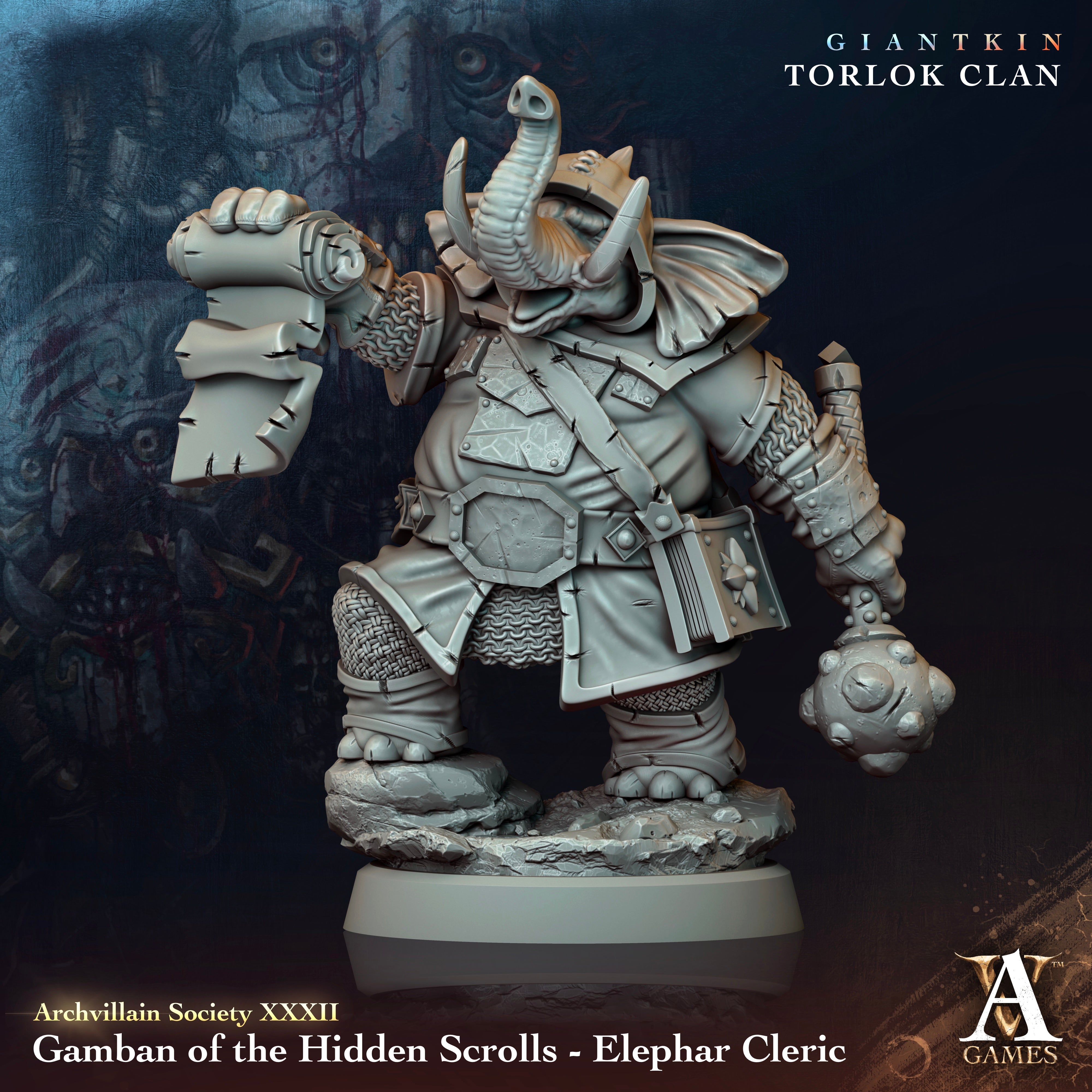 3D Printed Archvillain Games Archvillain Society Vol. XXXII Gamban of the Hidden Scrolls - Elephar Cleric 28 32mm D&D (Online Only)