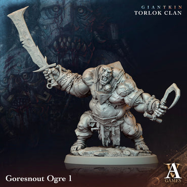 3D Printed Archvillain Games Giantkin - Torlok Clan Goresnout Ogre 28 32mm D&D (Online Only)
