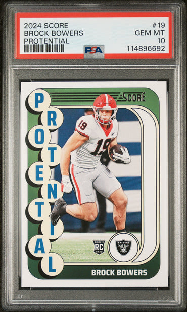 Graded 2024 Panini Score Brock Bowers #19 Protential Rookie RC Football Card PSA 10 Gem Mint