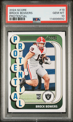 Graded 2024 Panini Score Brock Bowers #19 Protential Rookie RC Football Card PSA 10 Gem Mint (ONLINE ORDER ONLY)