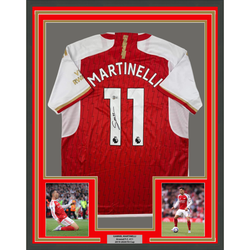 Framed Autographed/Signed Gabriel Martinelli 35x39 Arsenal Red Soccer Jersey Beckett BAS COA