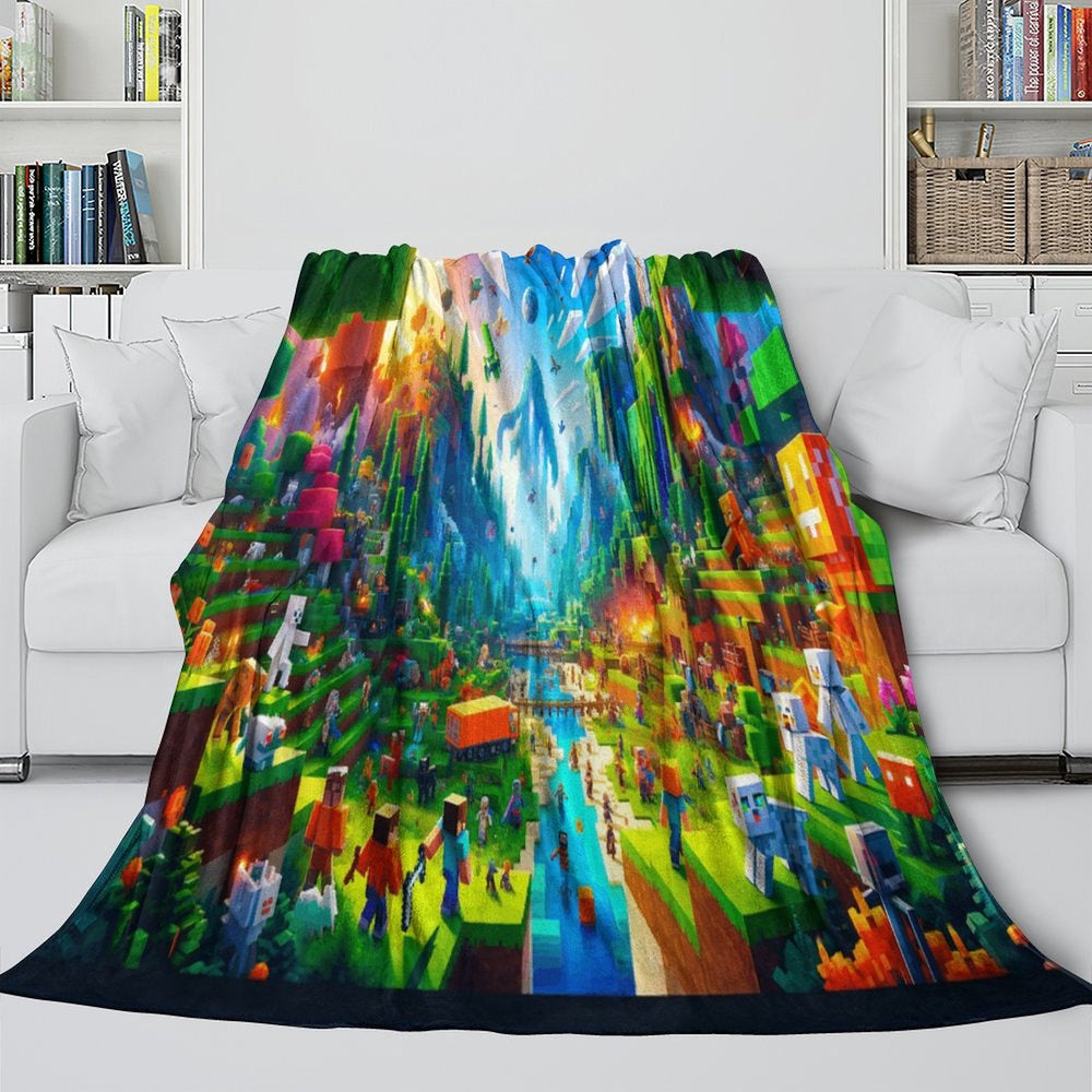 Game Pattern Minecraft Blanket Flannel Throw Room Decoration (Online Order Only)