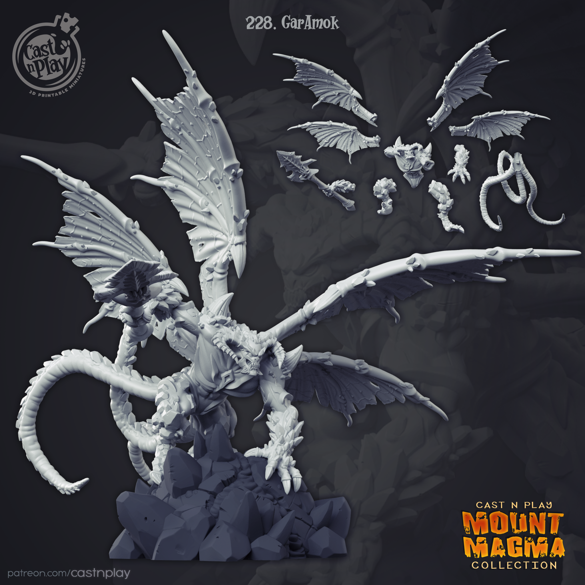 3D Printed Cast n Play Mount Magma Collection - GarAmok  28mm 32mm D&D (Online Only)