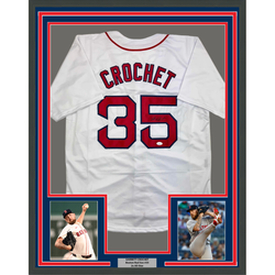 Framed Autographed/Signed Garrett Crochet 35x39 Boston White Baseball Jersey JSA COA (ONLINE ORDER ONLY)