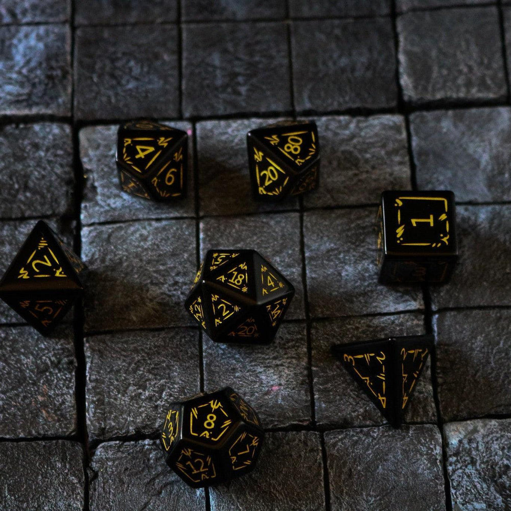 Gemstone Black Dragon Shield Night Obsidian DND Dice Set (ONLINE ORDER ONLY)