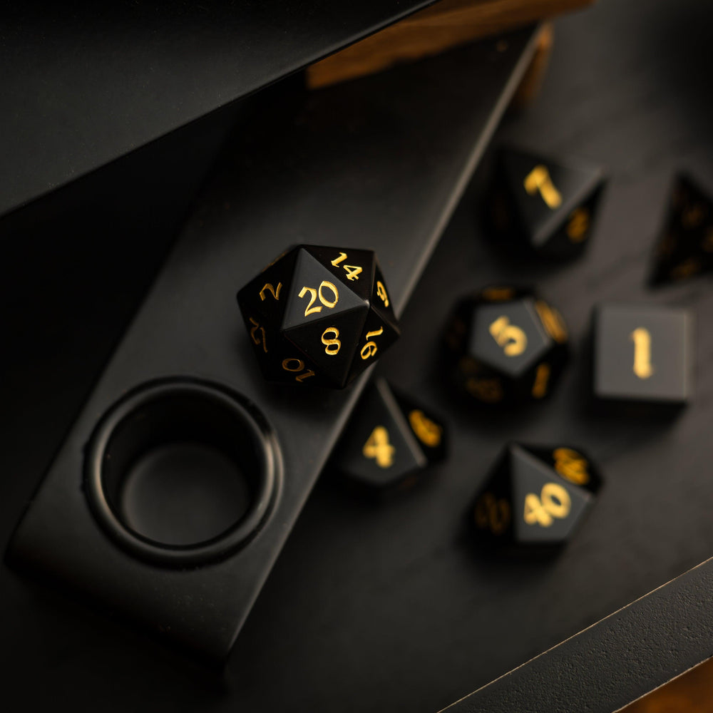 Gemstone Black Night Obsidian Hand Carved DND Dice Set (ONLINE ORDER ONLY)
