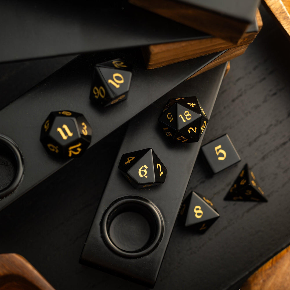 Gemstone Black Night Obsidian Hand Carved DND Dice Set (ONLINE ORDER ONLY)