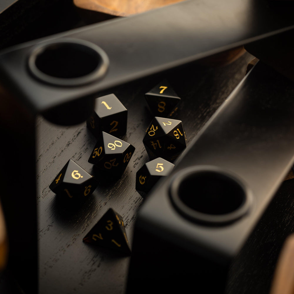Gemstone Black Night Obsidian Hand Carved DND Dice Set (ONLINE ORDER ONLY)