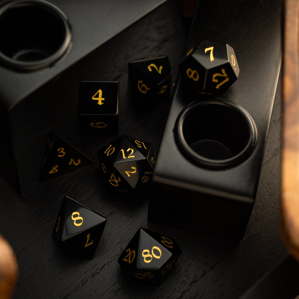 Gemstone Black Night Obsidian Hand Carved DND Dice Set (ONLINE ORDER ONLY)