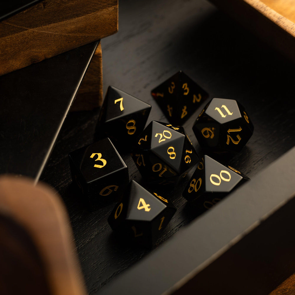 Gemstone Black Night Obsidian Hand Carved DND Dice Set (ONLINE ORDER ONLY)
