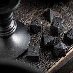 Gemstone Black Night Raised Obsidian Hand Carved DND Dice Set (ONLINE ORDER ONLY)