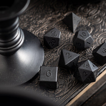 Gemstone Black Night Raised Obsidian Hand Carved DND Dice Set (ONLINE ORDER ONLY)