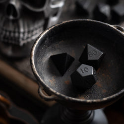 Gemstone Black Night Raised Obsidian Hand Carved DND Dice Set (ONLINE ORDER ONLY)