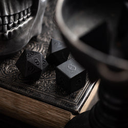 Gemstone Black Night Raised Obsidian Hand Carved DND Dice Set (ONLINE ORDER ONLY)