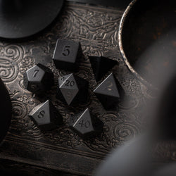 Gemstone Black Night Raised Obsidian Hand Carved DND Dice Set (ONLINE ORDER ONLY)