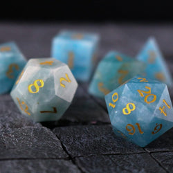 Gemstone Blue Aquamarine Stone Hand Carved DND Dice Set (ONLINE ORDER ONLY)