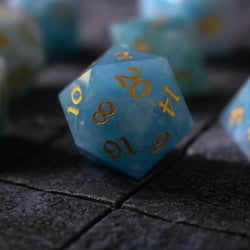 Gemstone Blue Aquamarine Stone Hand Carved DND Dice Set (ONLINE ORDER ONLY)