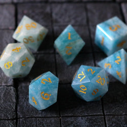 Gemstone Blue Aquamarine Stone Hand Carved DND Dice Set (ONLINE ORDER ONLY)