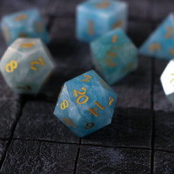 Gemstone Blue Aquamarine Stone Hand Carved DND Dice Set (ONLINE ORDER ONLY)