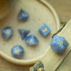Gemstone Blue Lace Agate Eye Stone Hand Carved DND Dice Set (ONLINE ORDER ONLY)