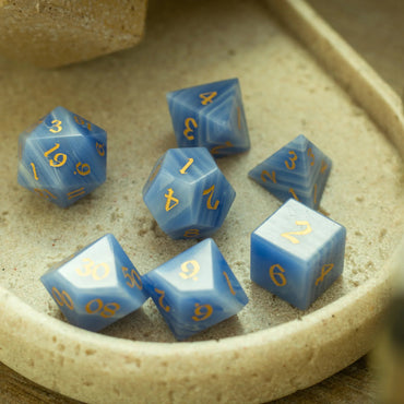 Gemstone Blue Lace Agate Eye Stone Hand Carved DND Dice Set (ONLINE ORDER ONLY)