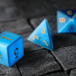 Gemstone Dark Blue Cats Eye Stone Hand Carved DND Dice Set (ONLINE ORDER ONLY)