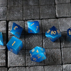 Gemstone Dark Blue Cats Eye Stone Hand Carved DND Dice Set (ONLINE ORDER ONLY)