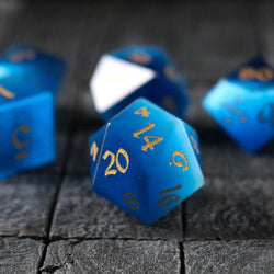 Gemstone Dark Blue Cats Eye Stone Hand Carved DND Dice Set (ONLINE ORDER ONLY)