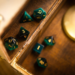 Gemstone Dark Green Cats Eye Stone Hand Carved DND Dice Set (ONLINE ORDER ONLY)