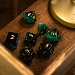 Gemstone Dark Green Cats Eye Stone Hand Carved DND Dice Set (ONLINE ORDER ONLY)