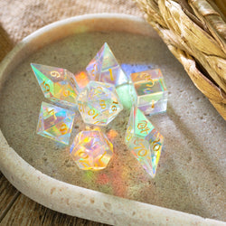 Gemstone Dichroic Glass Elven Cut DND Dice Set (ONLINE ORDER ONLY)