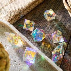 Gemstone Dichroic Glass Elven Cut DND Dice Set (ONLINE ORDER ONLY)