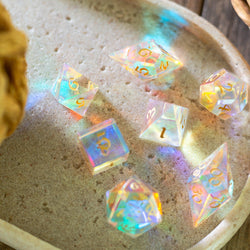 Gemstone Dichroic Glass Elven Cut DND Dice Set (ONLINE ORDER ONLY)