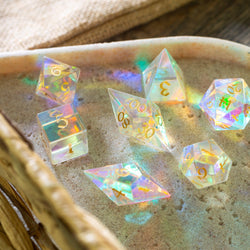 Gemstone Dichroic Glass Elven Cut DND Dice Set (ONLINE ORDER ONLY)