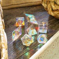 Gemstone Dichroic Glass Elven Cut DND Dice Set (ONLINE ORDER ONLY)