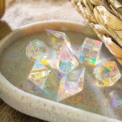 Gemstone Dichroic Glass Elven Cut DND Dice Set (ONLINE ORDER ONLY)