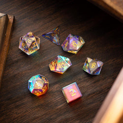 Gemstone Dichroic Glass Hand Carved DND Dice Set (ONLINE ORDER ONLY)