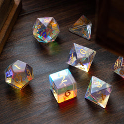 Gemstone Dichroic Glass Hand Carved DND Dice Set (ONLINE ORDER ONLY)