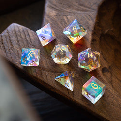 Gemstone Dichroic Glass Hand Carved DND Dice Set (ONLINE ORDER ONLY)