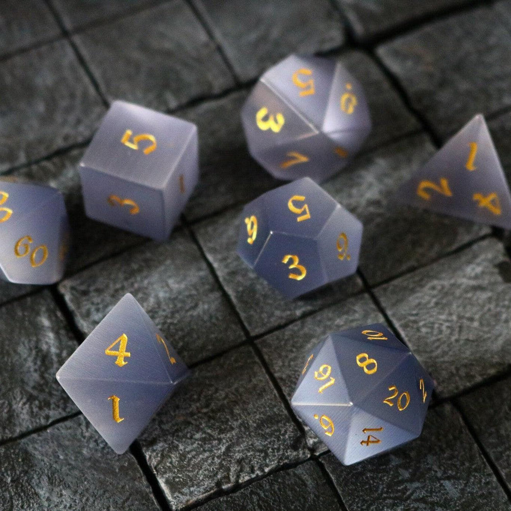 Gemstone Gray Cats Eye Stone DND Dice Set (ONLINE ORDER ONLY)