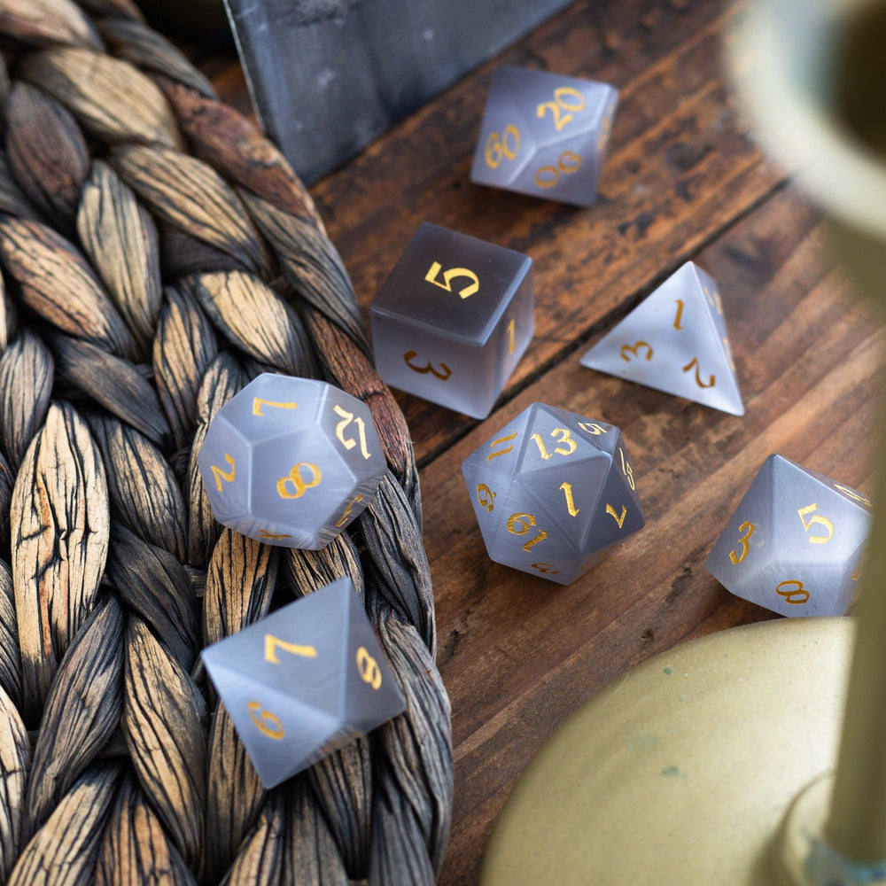 Gemstone Gray Cats Eye Stone DND Dice Set (ONLINE ORDER ONLY)