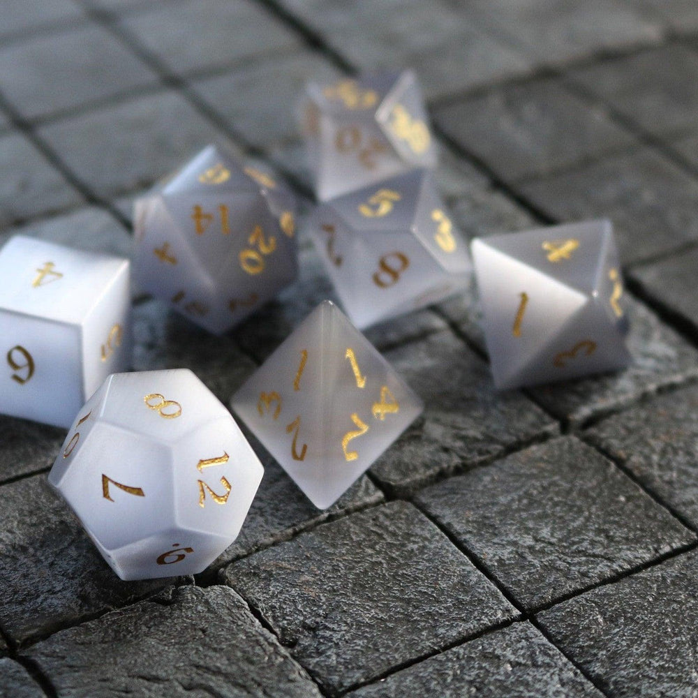 Gemstone Gray Cats Eye Stone DND Dice Set (ONLINE ORDER ONLY)