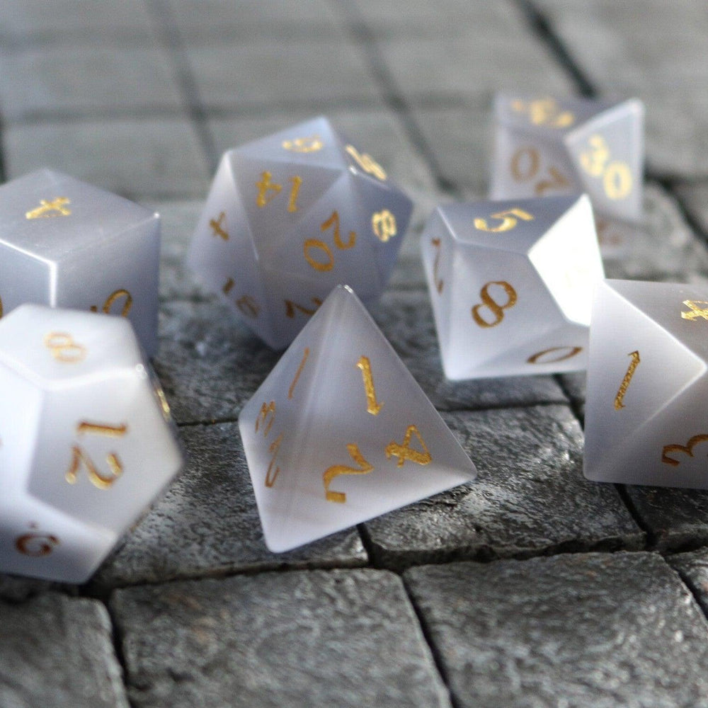 Gemstone Gray Cats Eye Stone DND Dice Set (ONLINE ORDER ONLY)