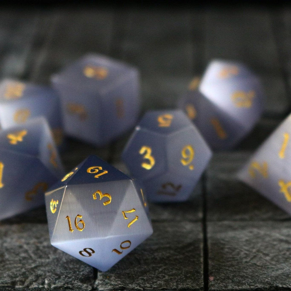 Gemstone Gray Cats Eye Stone DND Dice Set (ONLINE ORDER ONLY)