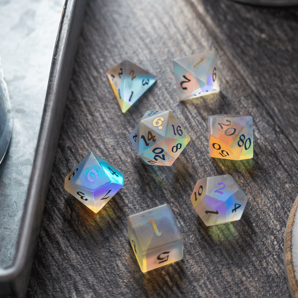 Gemstone (Inked) Raised Dichroic Glass DND Dice Set (ONLINE ORDER ONLY)
